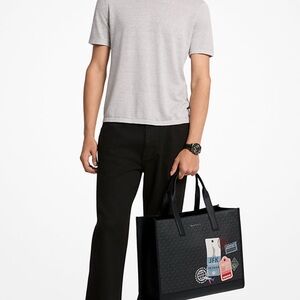 Michael Kors Cooper Men Medium Tote Bag with Embellishments & Logo Bright black